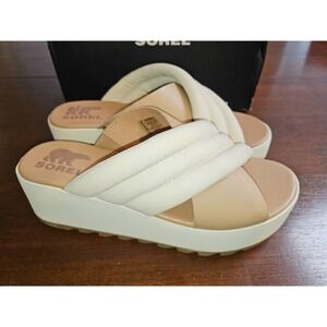 Sorel Cameron Wedge Flatform Puff Mule Sandals Chalk Beige Womens Size 8 NEW